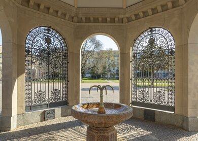 Beruehmter historischer Kochbrunnen in Wiesbaden mit gesunder Thermalquelle und historischem Brunnen | © Gettyimages.com/travelview