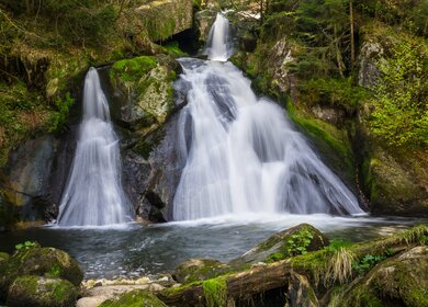 zwei parallele Wasserfälle und zwei Terrassen der Triberger Wasserfaelle  | © Gettyimages.com/simondux