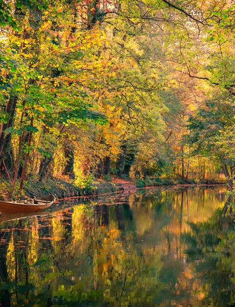 Spreewald-Wasserkanal mit Boot an der Seite im Herbst in Brandenburg | © Pixabay.com/guvo59 