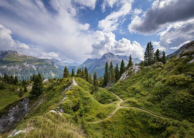 Luftaufnahme der Alpen und der Gipsloecher in der Naehe des Bergdorfes Lech im Sommer | © Kemter/Gettyimages.com