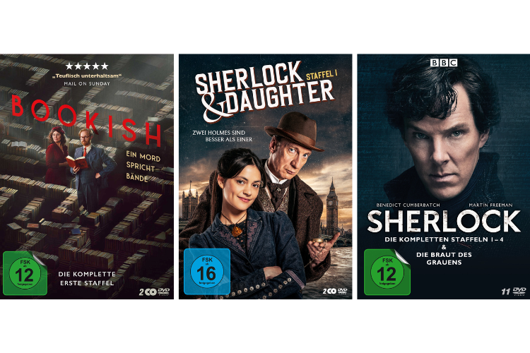 Die DVD Cover der Serien "Bookish", "Sherlock" und "Sherlock & Daughter" | © polyband