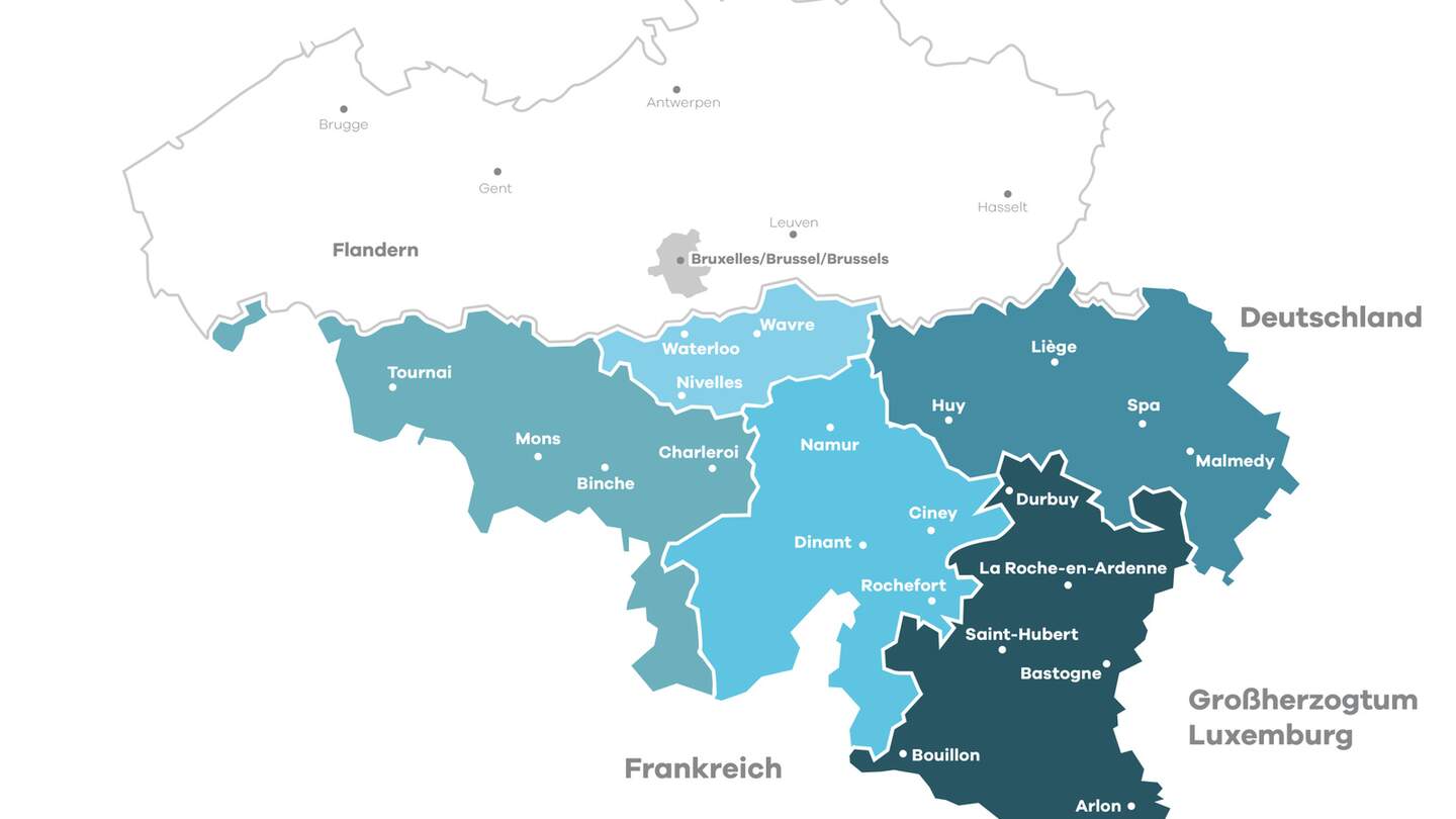 Karte der Regione der Wallonie | © WBT