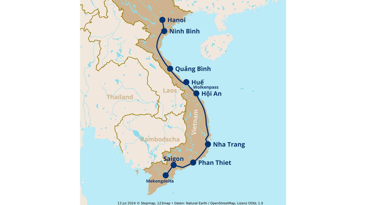 Karte SJourney Vietnam | © Stepmap, 123map