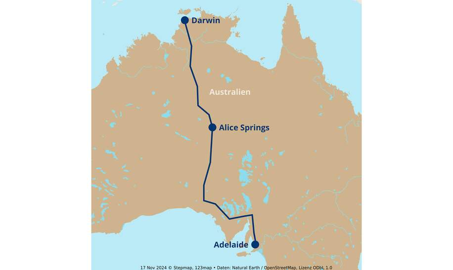 Karte The Ghan, Australien | © Stepmap, 123map