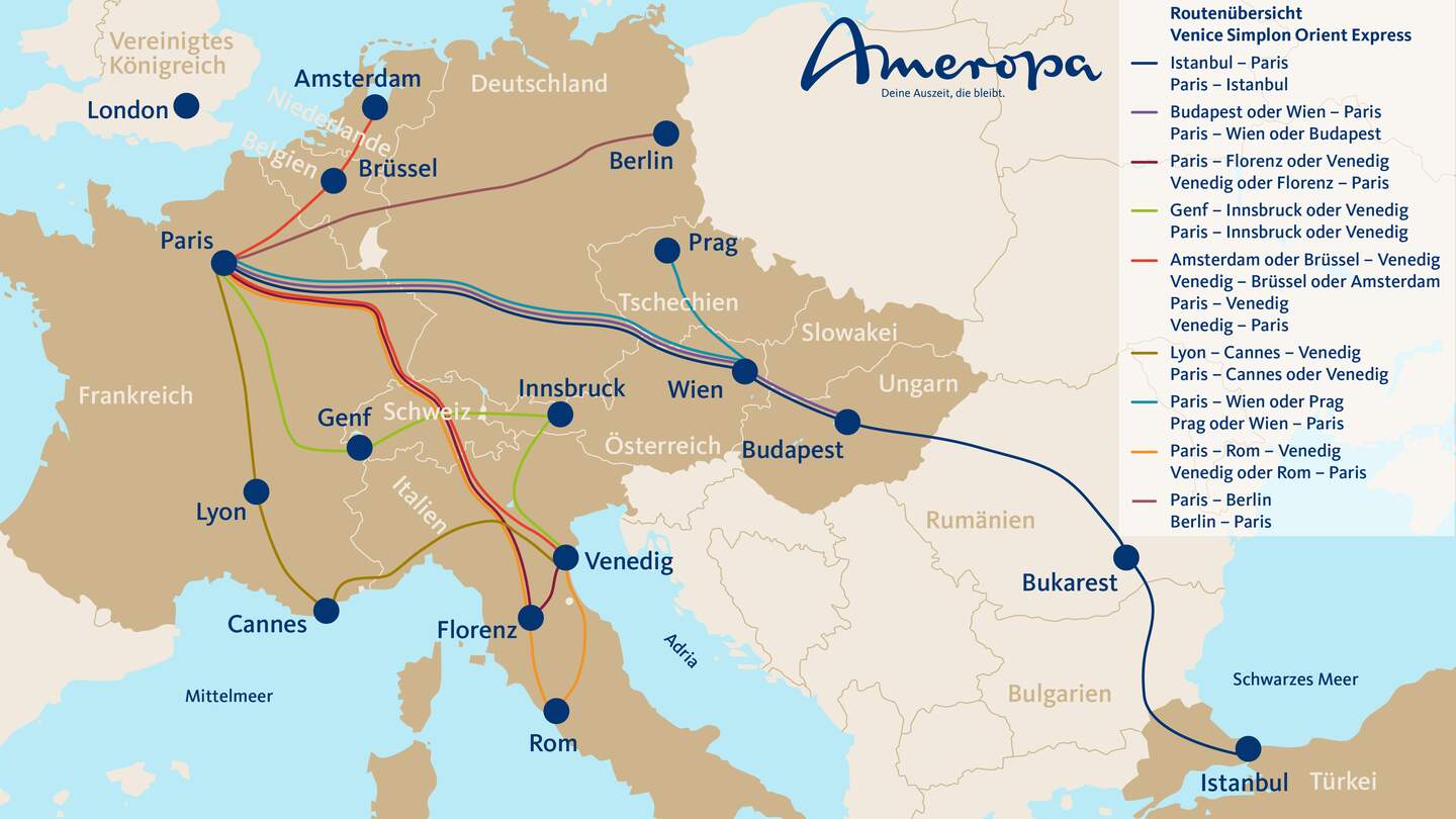 Venice Simplon-Orient-Express Routenkarte | © Ameropa-Reisen GmbH