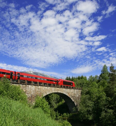 modernen Zug und der antiken Steinarchitektur der Bruecke | © Travel Traders/ Svein Ulvuld 