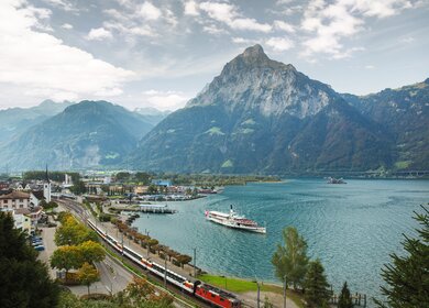 Gotthard Panorama Express faehrt durch Flueelen in der Schweiz | © SBB CFF FFS  