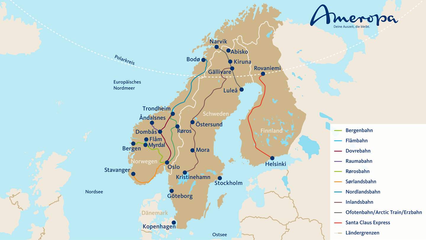 Karte der Reiseziele in Skandinavien | © Ameropa-Reisen GmbH