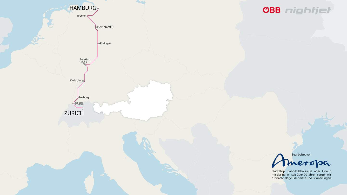 Karte Zürich - Hamburg | © öbb nightjet/Ameropa Reisen