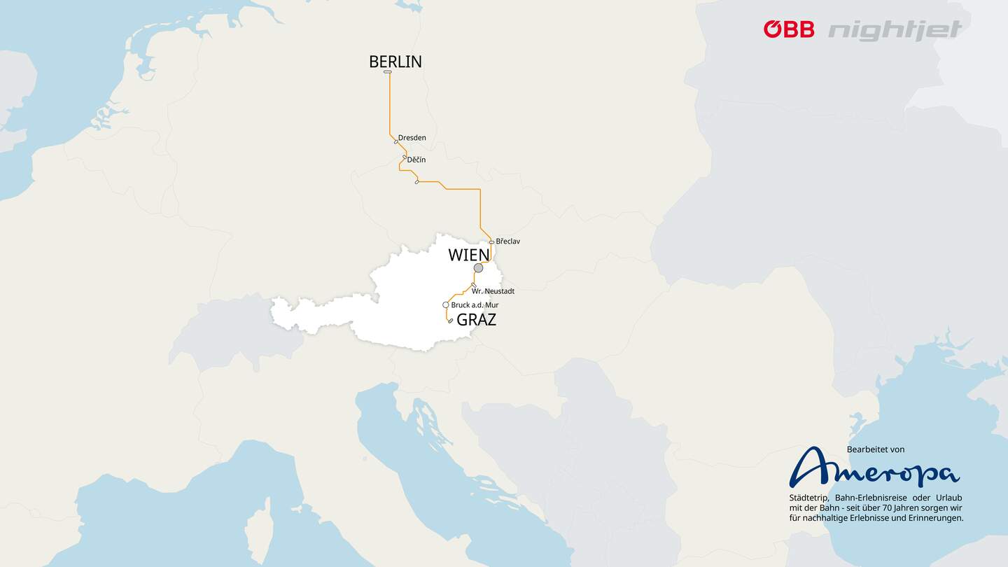 Karte Berlin - Graz | © öbb nightjet/Ameropa Reisen