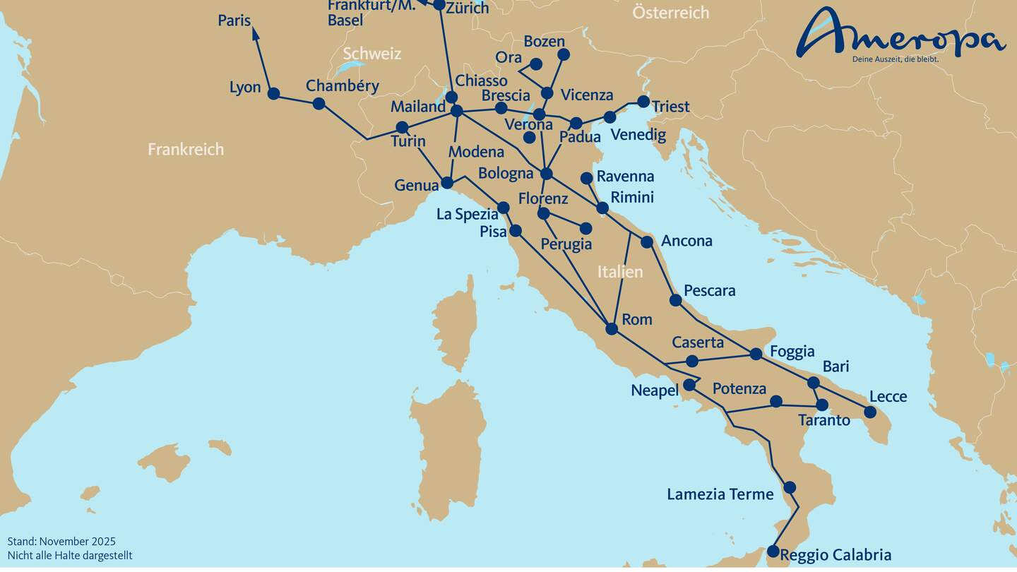 Strecken von Trenitalia | © Ameropa-Reisen GmbH