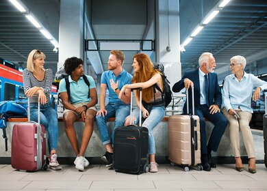 altersdiverse Gruppe wartet am Bahnhof | © © Gettyimages.com/gilaxia