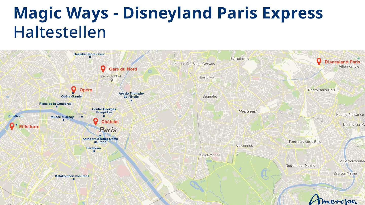 Disneyland Paris Express vier Haltestellen | © Stepmap, 123map