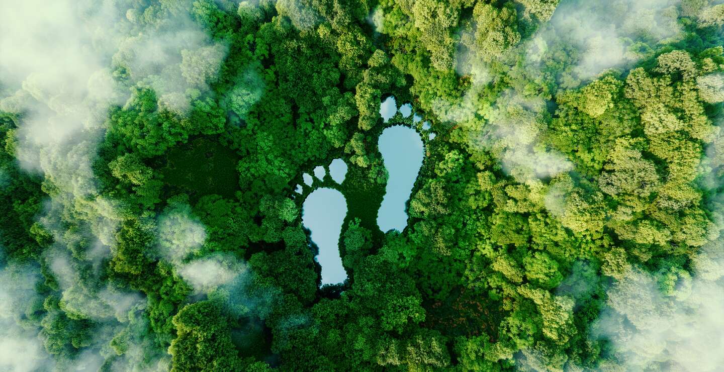 Fussabdruecke-See im Wald als Metapher fuer den Einfluss menschlicher Aktivitaeten. | © Gettyimages.com/	Petmal